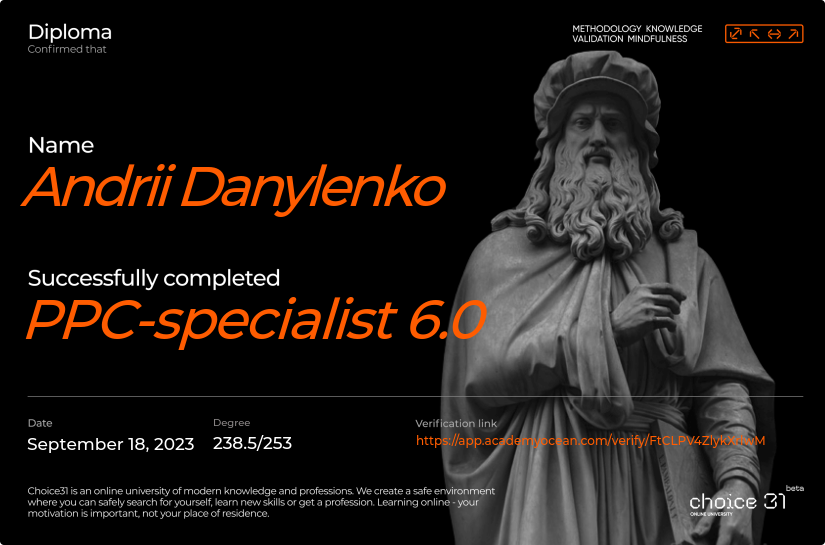 Choice31 certificate: PPC-specialist 6.0