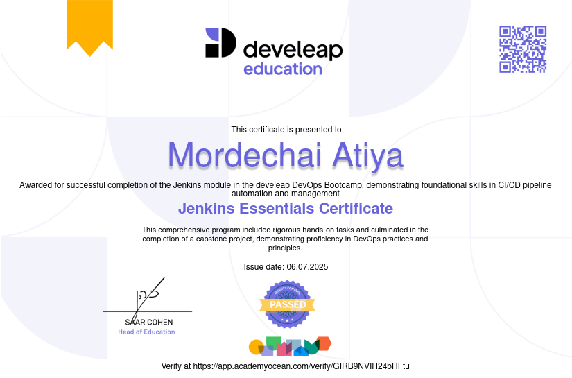 Develeap certificate: Jenkins Essentials Certificate