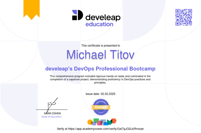 Develeap certificate: develeap's DevOps Professional Bootcamp