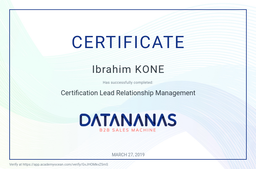 old certificate: Certification Lead Relationship Management