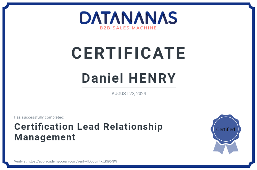 academy certificate: Certification Lead Relationship Management