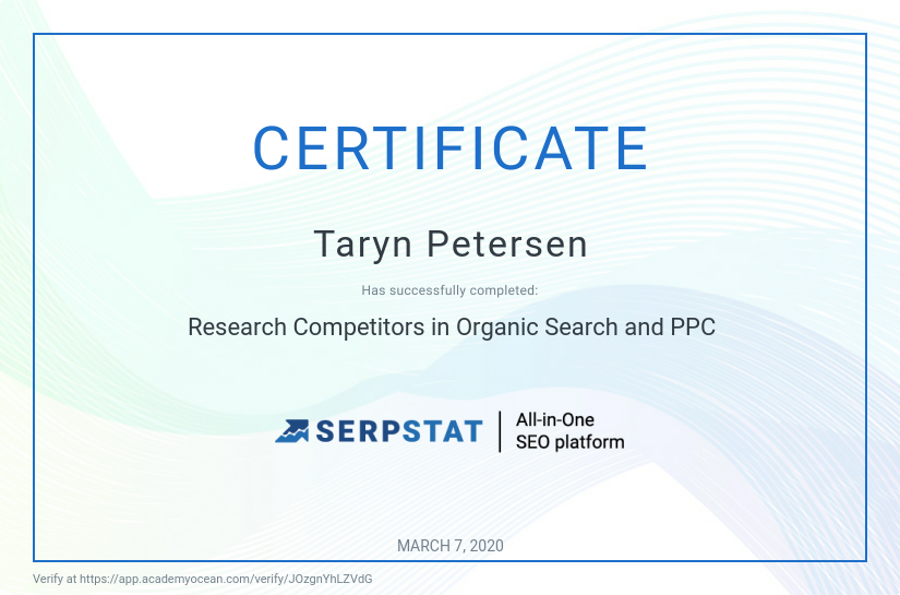 Serpstat certificate: Research Competitors in Organic Search and PPC