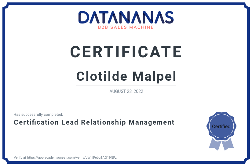 academy certificate: Certification Lead Relationship Management