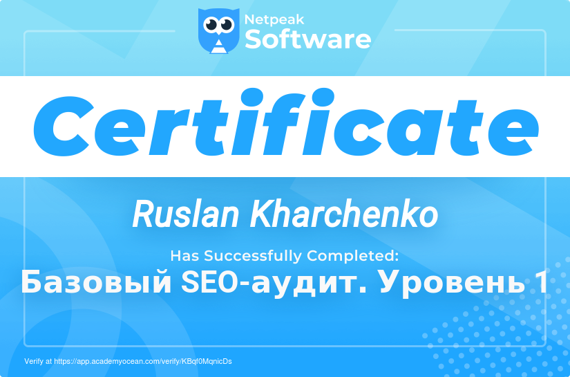 Netpeak Software certificate: Базовый SEO-аудит. Уровень 1
