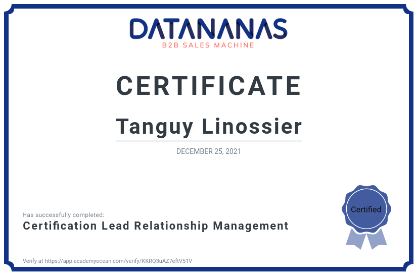 academy certificate: Certification Lead Relationship Management