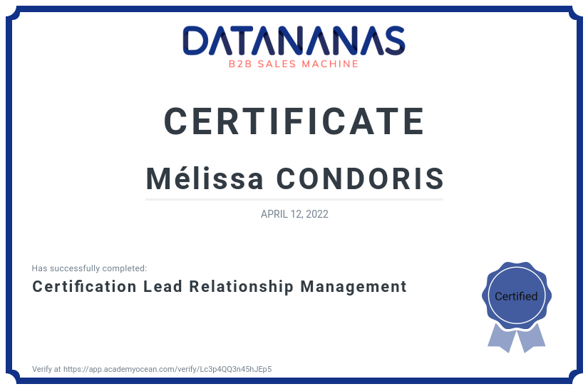 academy certificate: Certification Lead Relationship Management
