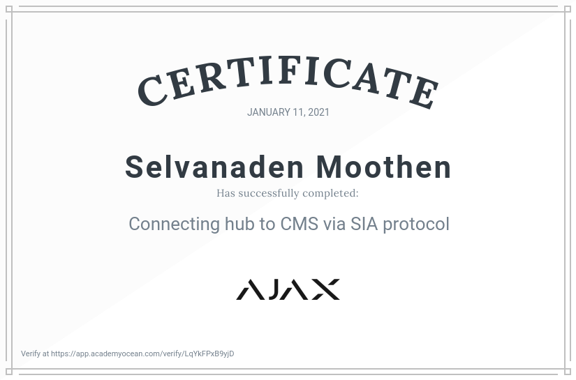 Ajax Systems EN certificate: Connecting hub to CMS via SIA protocol