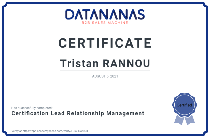 academy certificate: Certification Lead Relationship Management