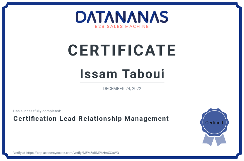 academy certificate: Certification Lead Relationship Management