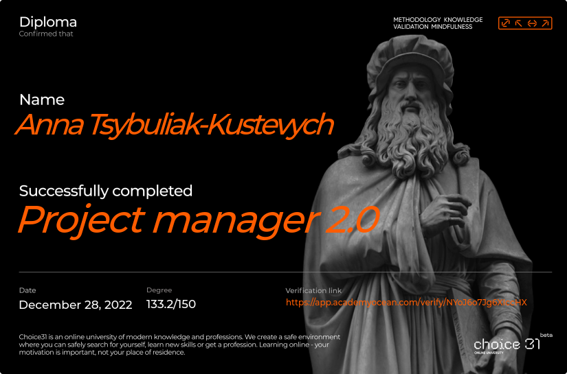 Choice31 certificate: Project manager 2.0