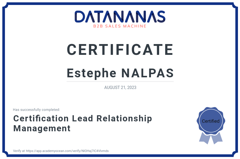 academy certificate: Certification Lead Relationship Management