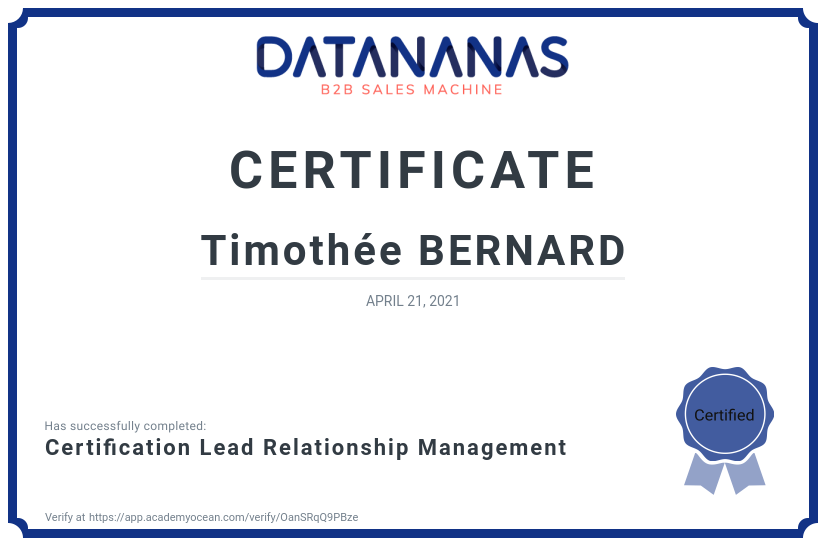 academy certificate: Certification Lead Relationship Management