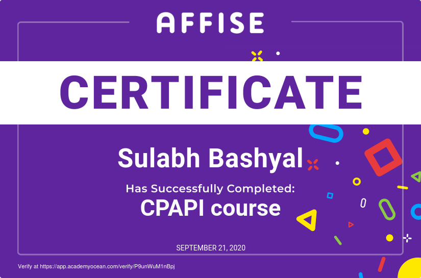 Affise certificate: CPAPI course