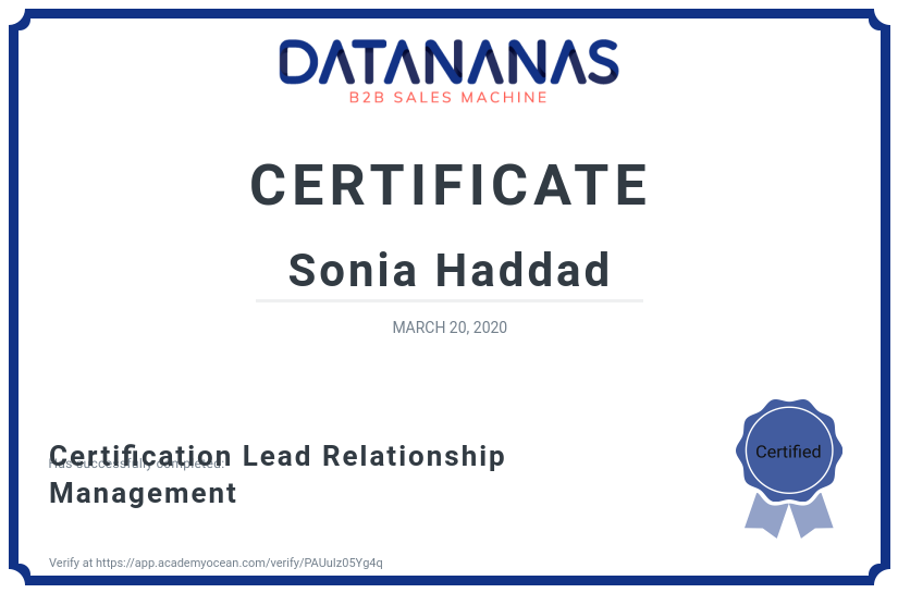 academy certificate: Certification Lead Relationship Management
