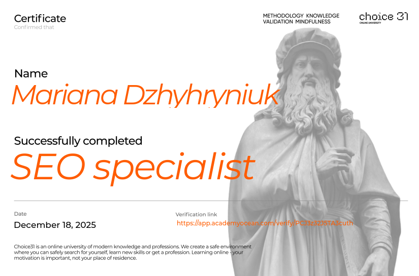 Choice31 certificate: SEO specialist 2.0