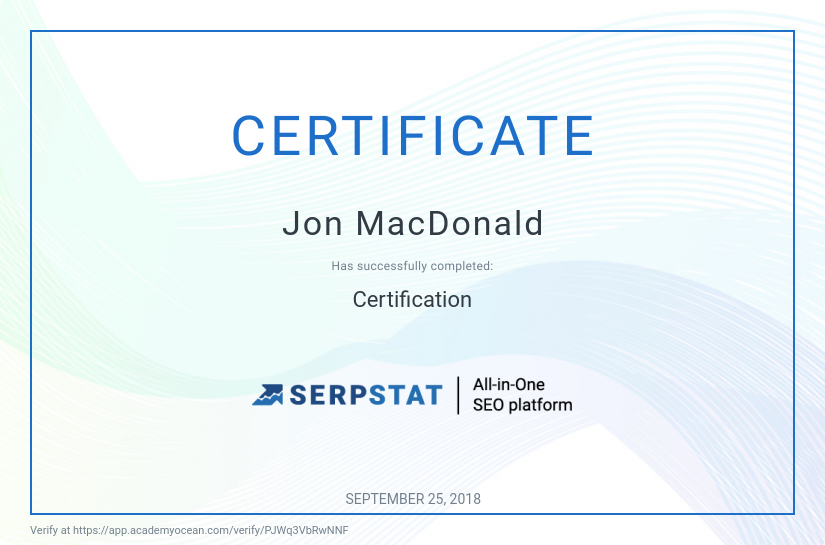 Serpstat certificate: Certification