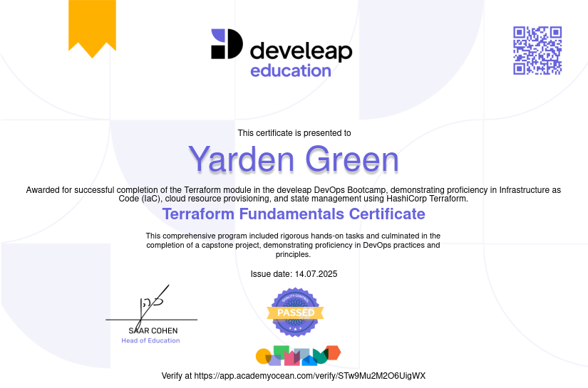 Develeap certificate: Terraform Fundamentals Certificate