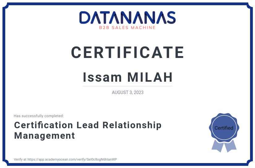 academy certificate: Certification Lead Relationship Management