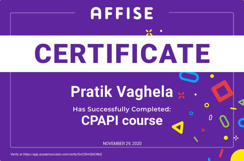 Affise certificate: CPAPI course