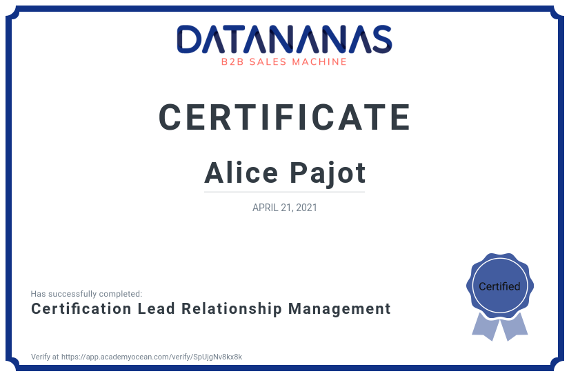academy certificate: Certification Lead Relationship Management