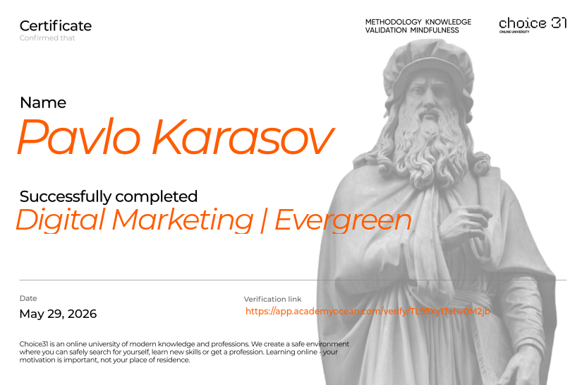 Choice31 certificate: Digital Marketing | Evergreen