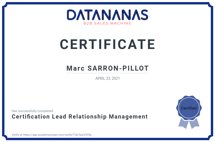 academy certificate: Certification Lead Relationship Management