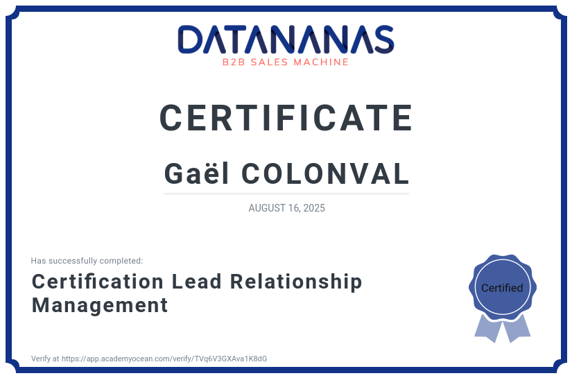 academy certificate: Certification Lead Relationship Management