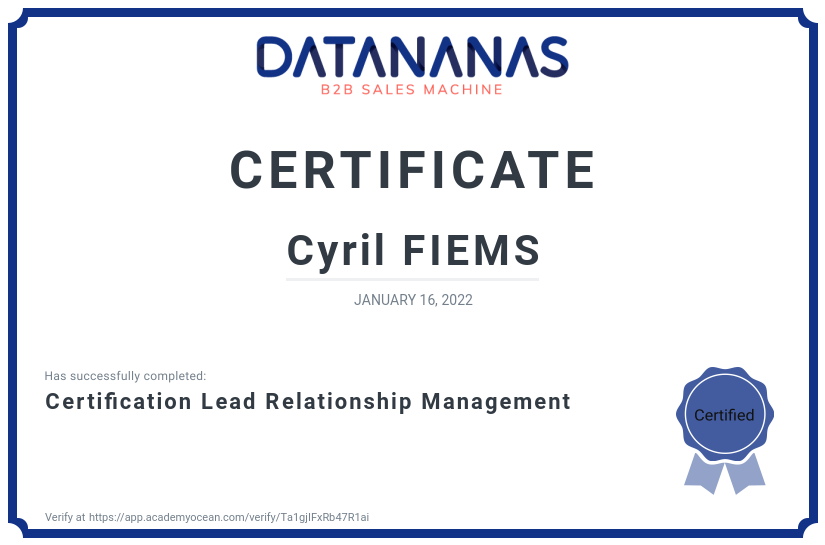 academy certificate: Certification Lead Relationship Management