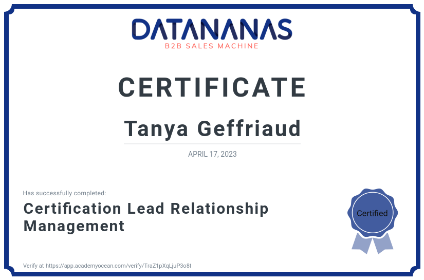academy certificate: Certification Lead Relationship Management