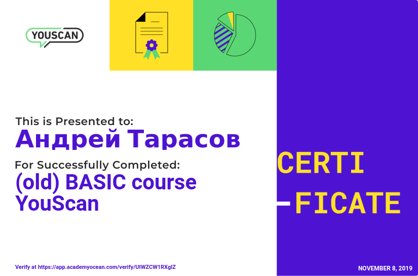 YouScan certificate: (old) BASIC course YouScan
