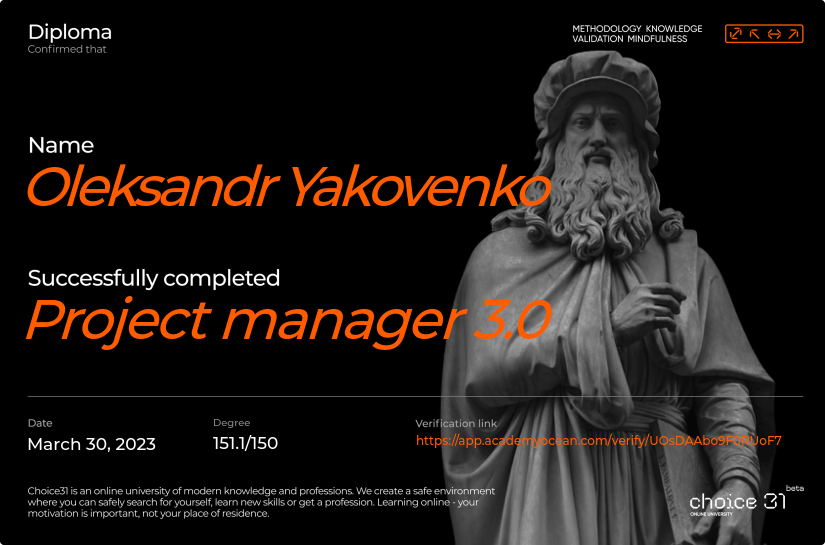 Choice31 certificate: Project manager 3.0