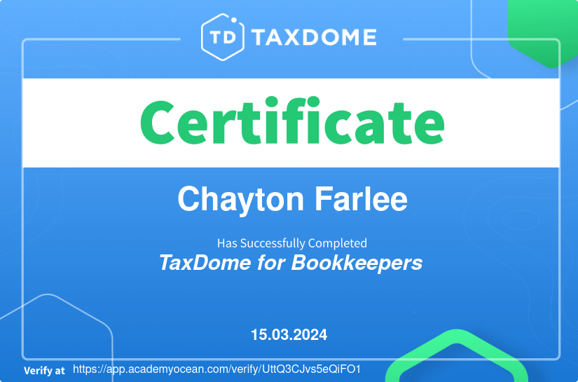 TaxDome Academy certificate: Bookkeeping in TaxDome