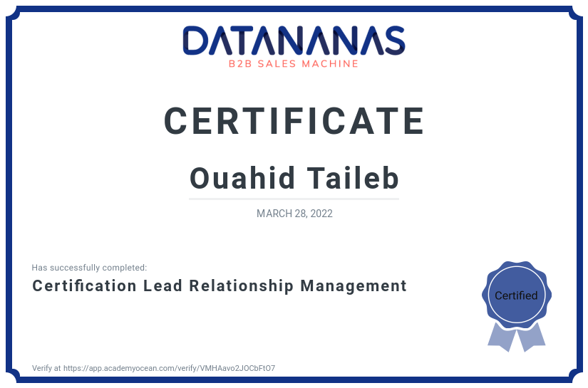 academy certificate: Certification Lead Relationship Management
