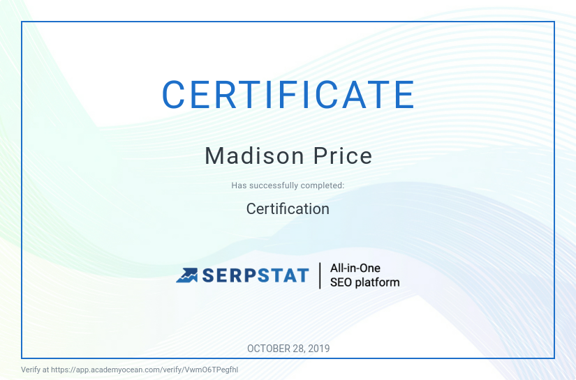 Serpstat certificate: Certification