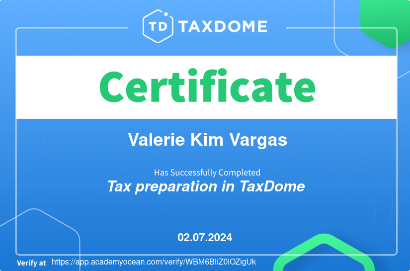 TaxDome Academy certificate: Tax preparation in TaxDome