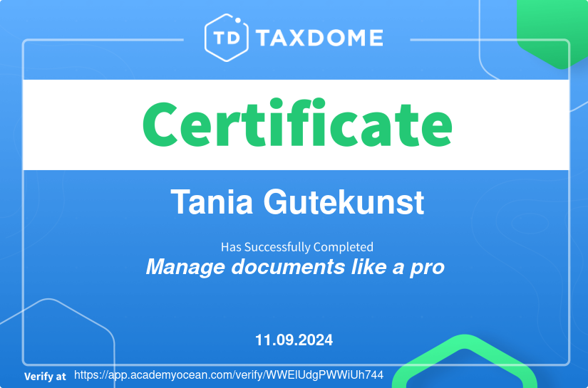 TaxDome Academy certificate: Manage documents like a pro