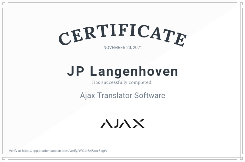 Ajax Systems EN certificate: Ajax Translator Software
