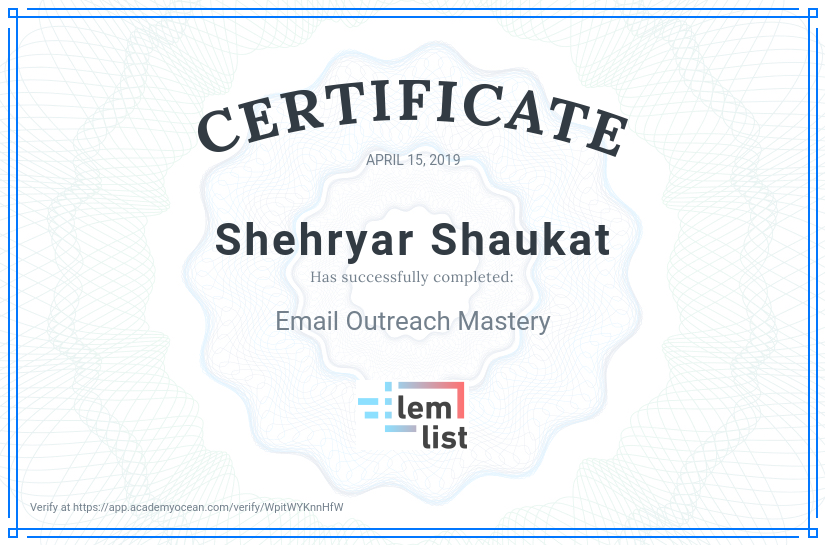 lemlist certificate: Email Outreach Mastery