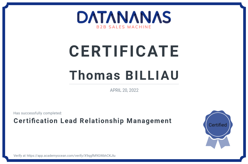academy certificate: Certification Lead Relationship Management