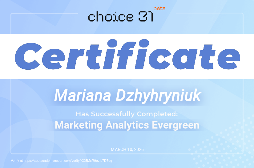 Choice31 certificate: Marketing Analytics Evergreen