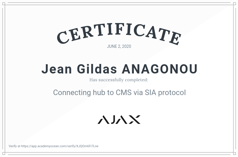 Ajax Systems EN certificate: Connecting hub to CMS via SIA protocol