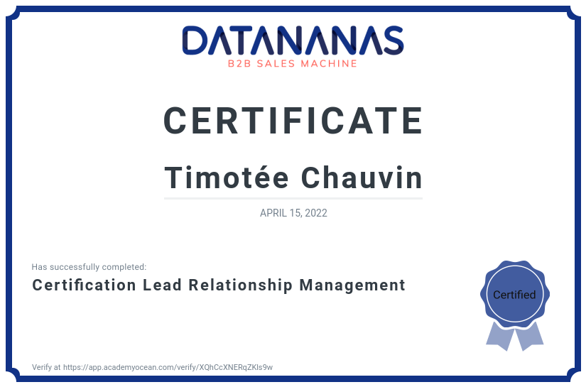 academy certificate: Certification Lead Relationship Management