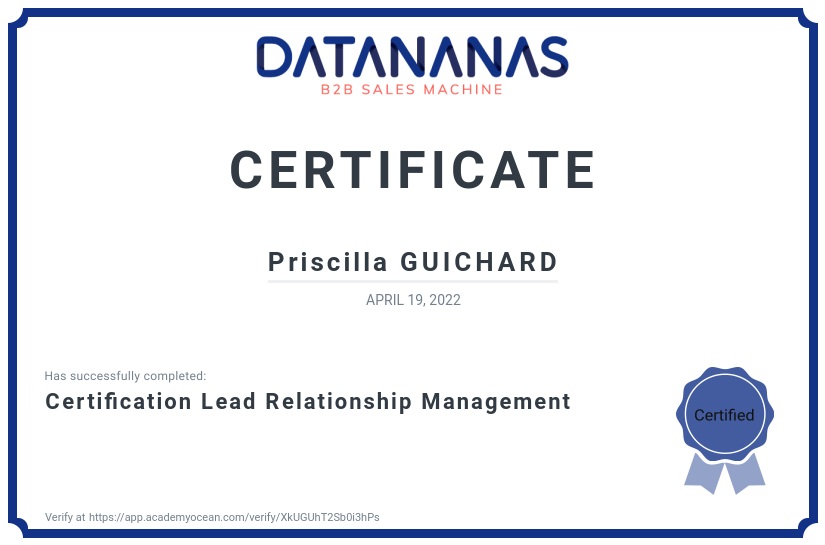 academy certificate: Certification Lead Relationship Management