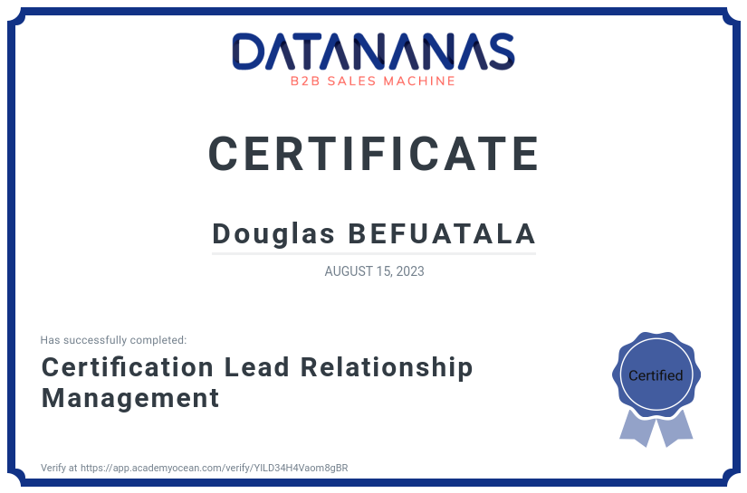 academy certificate: Certification Lead Relationship Management