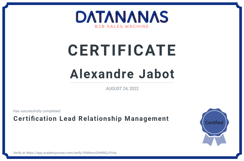 academy certificate: Certification Lead Relationship Management