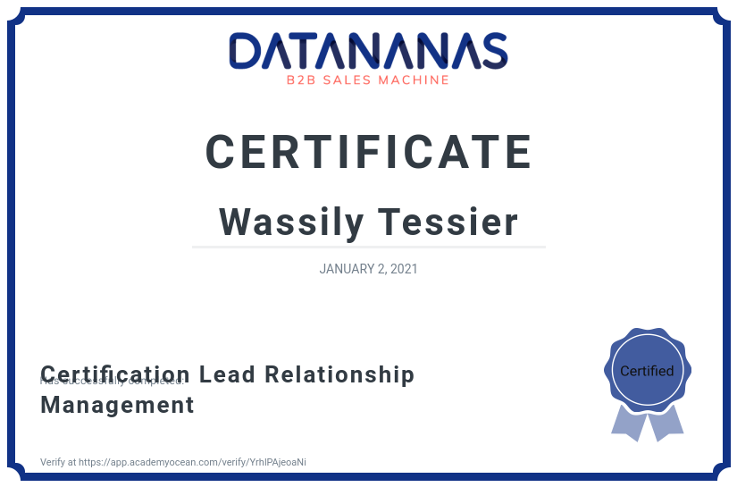 academy certificate: Certification Lead Relationship Management