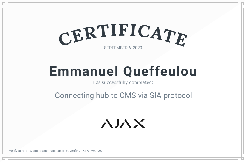 Ajax Systems EN certificate: Connecting hub to CMS via SIA protocol