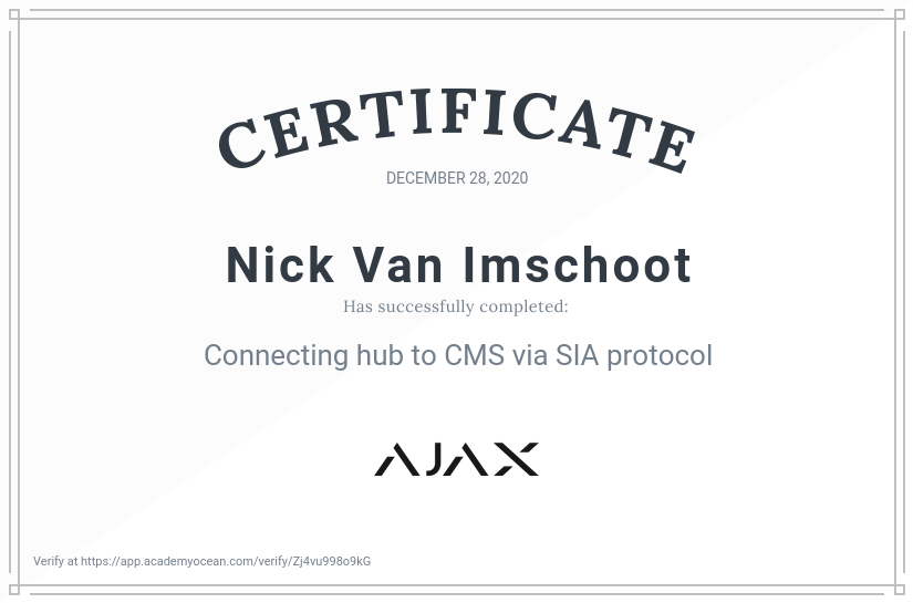 Ajax Systems EN certificate: Connecting hub to CMS via SIA protocol