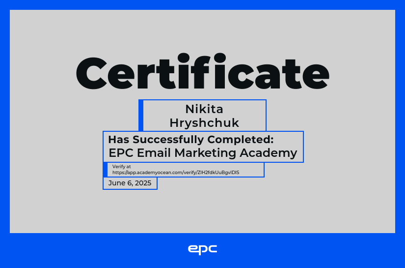 EPC Network certificate: EPC Email Marketing Academy