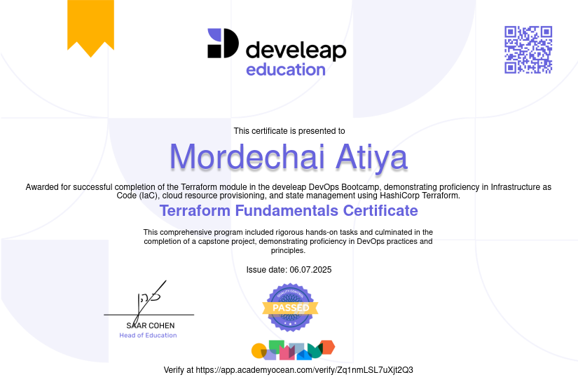 Develeap certificate: Terraform Fundamentals Certificate